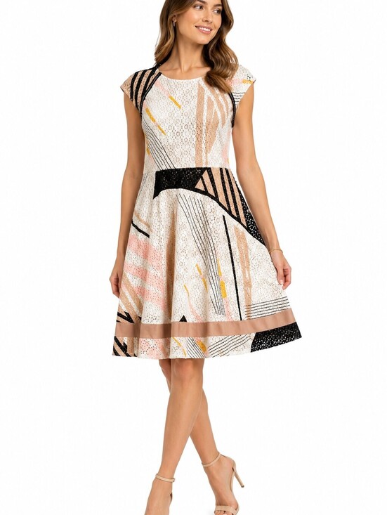 Dresses & Skirts - Anthropologie Weston Weston Lace Fit & Flare Dress Geometric Print Cap Sleeve- M
